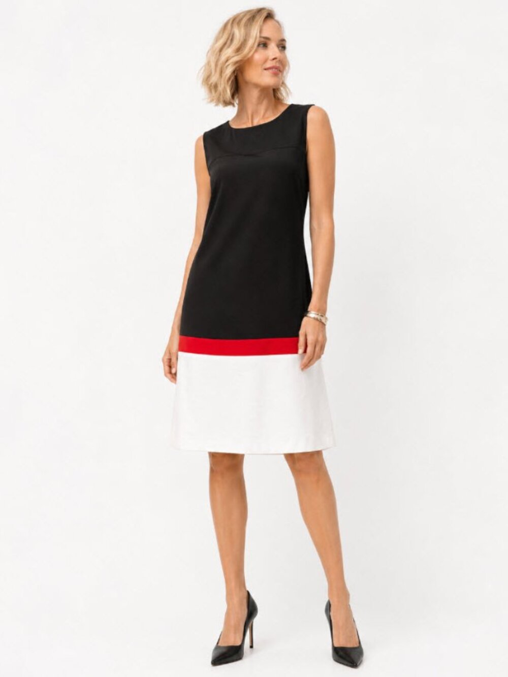 Space Style Concept Black, Red & White Colorblock Sleeveless Dress